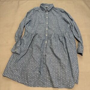 J.Crew Womens Blue Floral Chambray Button Down Shirt Dress Y2K Cottage BOHO-6085